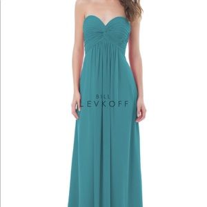 Bill Levkoff bridesmaids dress in teal. Style 479